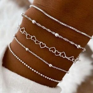Delicate Silver Layered Bracelets Set